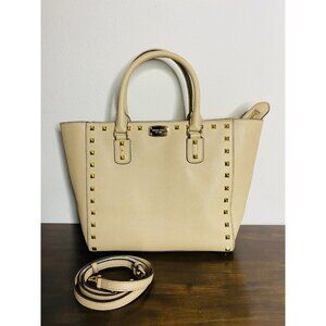 Michael Kors Sandrine Bisque Large Studded Tote Bag Saffiano Leather